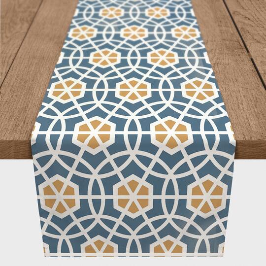 Yellow & Blue Hexagons Indoor/Outdoor Table Runner